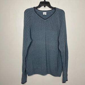 COLUMBIA Sweater Mens XL Blue Ribbed V-Neck Pullover 100% Cotton